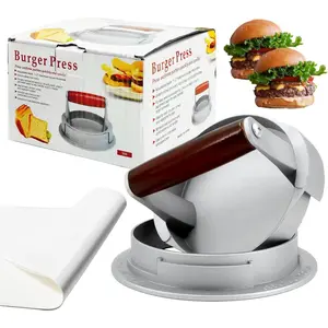 Hamburger Press Patty Maker, 3-in-1 Adjustable Burger Shaper Mold (1/2 lb, 1/3 lb, 1/4 lb) with 10  Papers, Cast  Stuffed Burger Ring & Slider Maker, Non-Stick & Easy Clean