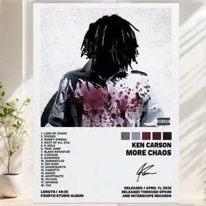 Ken Carson "More Chaos" Album Canvas Wall Art Print - Lightweight Minimalist Hip Hop Tracklist Poster, Artistic Rap Music Decor for Bedroom,Kid Room,Wardrobe, Unframed/Framed Art Deco Option, 12x18in,16x24in(40x60cm)