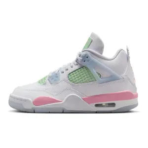 Youth Jordan 4 Retro "V-Day" White/Med Soft Pink-Half Blue (IB7068 100) (GS)