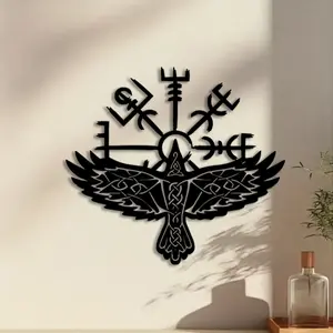 1pc Viking Crow Metal Wall Art, Viking Crow Statue Mural, Perfect for Living Room Wall, Office Wall, Game Room Wall, Norse Decor, Ideal Gift for Mythology Lovers, Rustic Metal