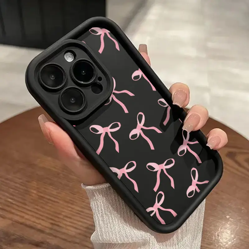 Pink Bowknot Pattern Phone Case for iPhone 17 Pro Max 16 16e 15 14 Plus 13 12 Mini 11 Air X XS XSMAX Shockproof Drop Protection Rugged Durable Silicone Cover Protective Casing Stylish Gift