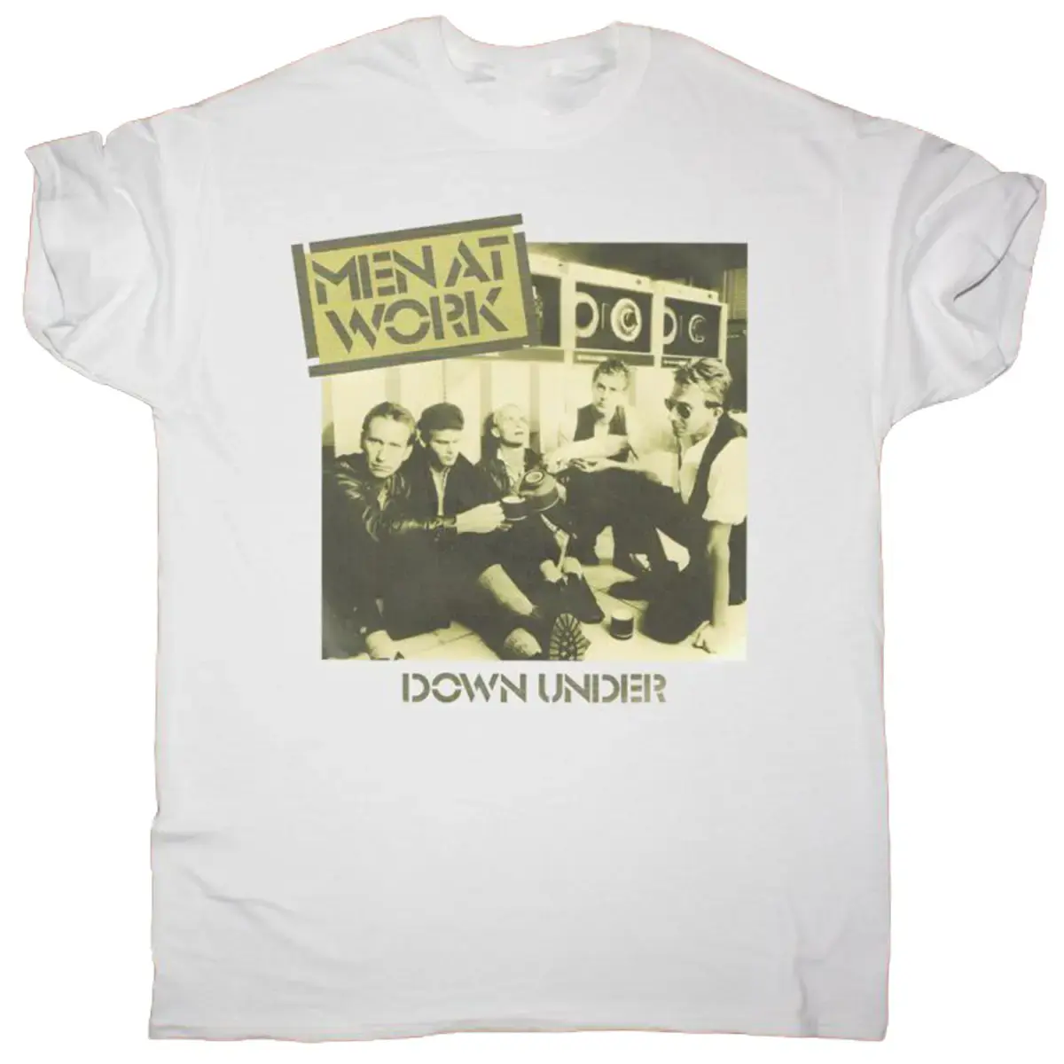 MEN AT WORK DOWN UNDER T-shirt  Fullsize Casual Cotton Fabric Menswear Collar Soft Knitted