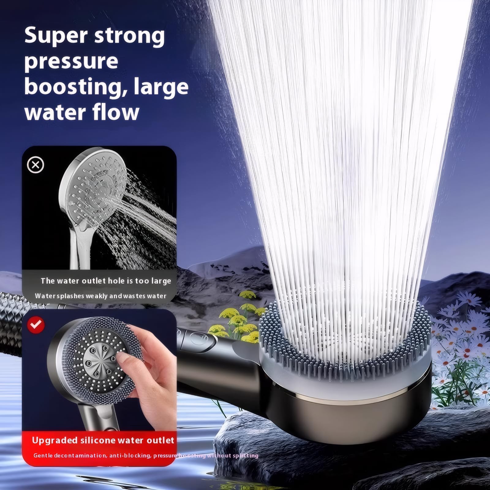 Filtered Shower Head withHandheld, High PressureShower Heads - 4 SprayModes, Power Wash for PetsBath, ON/OFF Switch & WaterSaving Design (Deep Gray)