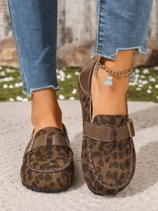 Women's Belt Buckle Mules, New Lazy Slip-On Half Sandals, Soft Sole Rubber Anti-Slip Flat Shoes, Fashionable All-Season Dress Shoes
