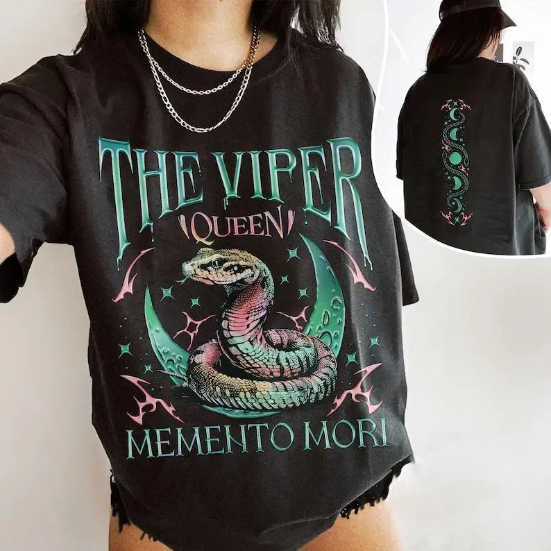 Men's Classic Fit Viper Queen Graphic T-Shirt - Soft Cotton Crescent City Book Lover Top, Casual Round Neck, Breathable, Athletic Streetwear, Vibrant Ink Print, Machine Washable, Standard Sizes Including 3XL, Ideal for Parties