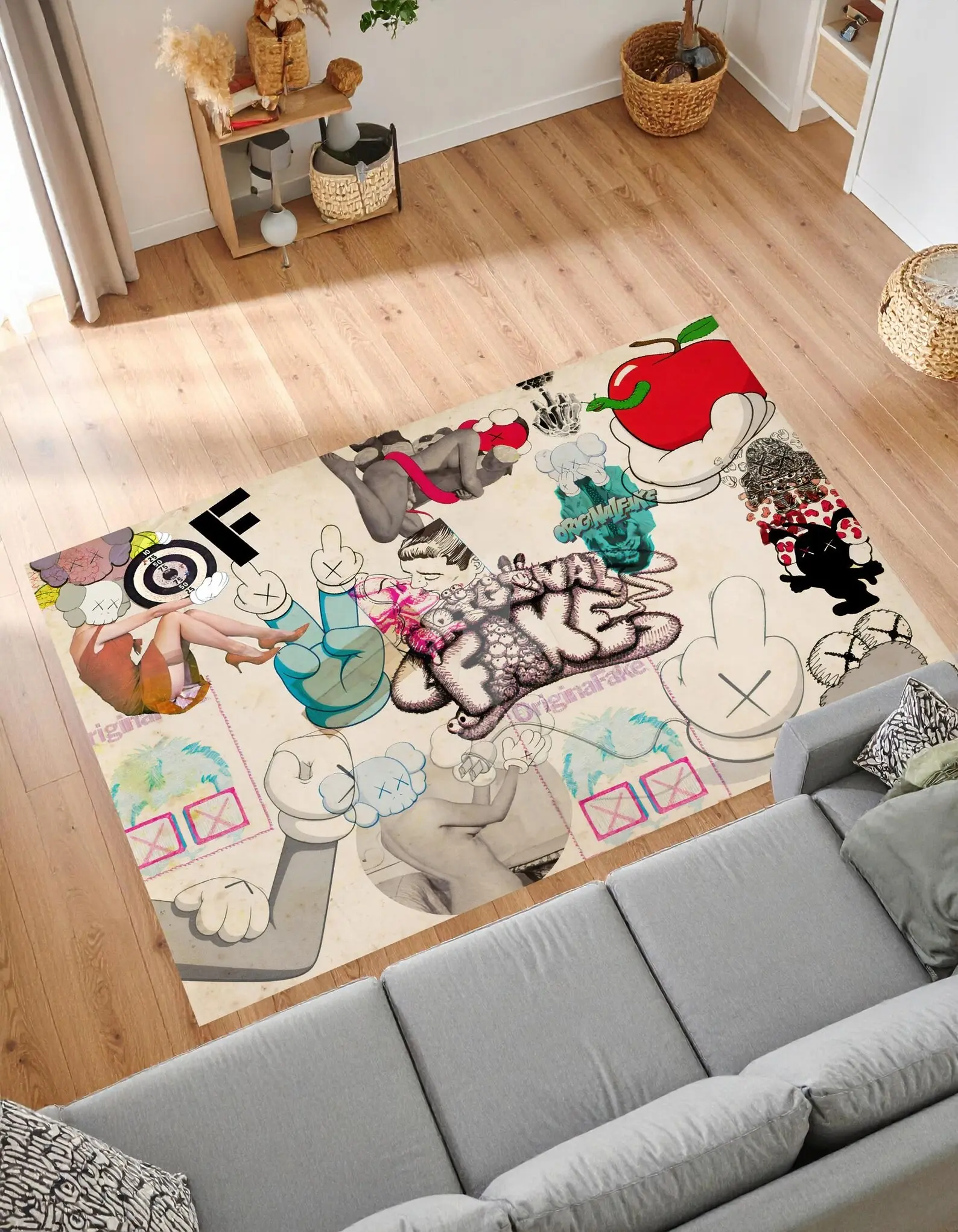Kaws-Inspired Pop Art Area Rug, Modern Graphic Rug for Living Room