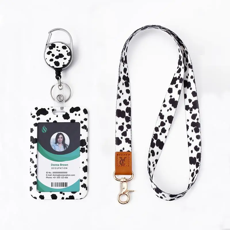 ID Badge Holder with Retractable Badge Reel Lanyard & Clip, 1 Count Portable Cute Pattern ID Badge Holder for Nurse, Teachers, School Supplies, Summer