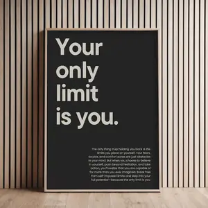Motivational poster Your only limit is you inspirational soft black light beige homeoffice poster growth mindset entrepreneur fitness gym
