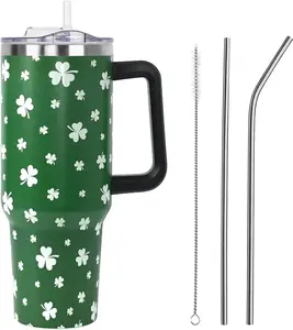St Patricks Day Gifts 40 oz Tumbler with Handle and Straw Lid,Cute St Patrick''s Day Spring Gift for Women Men Green Lucky Clover Shamrock Vacuum Insulated Leak Proof Stainless Steel Coffee Cup Mug