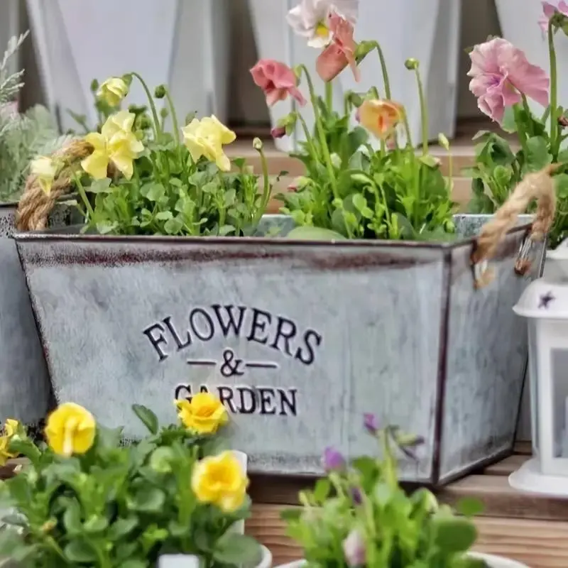 Vintage Metal Plant Container, Rectangle Iron Sheet Flower Pot, Flower & Plant Container for Home Garden Decoration, Rustic Flower Pot, Rustic Flower Planter, Metal Planter Boxes, Decorative Garden Planter