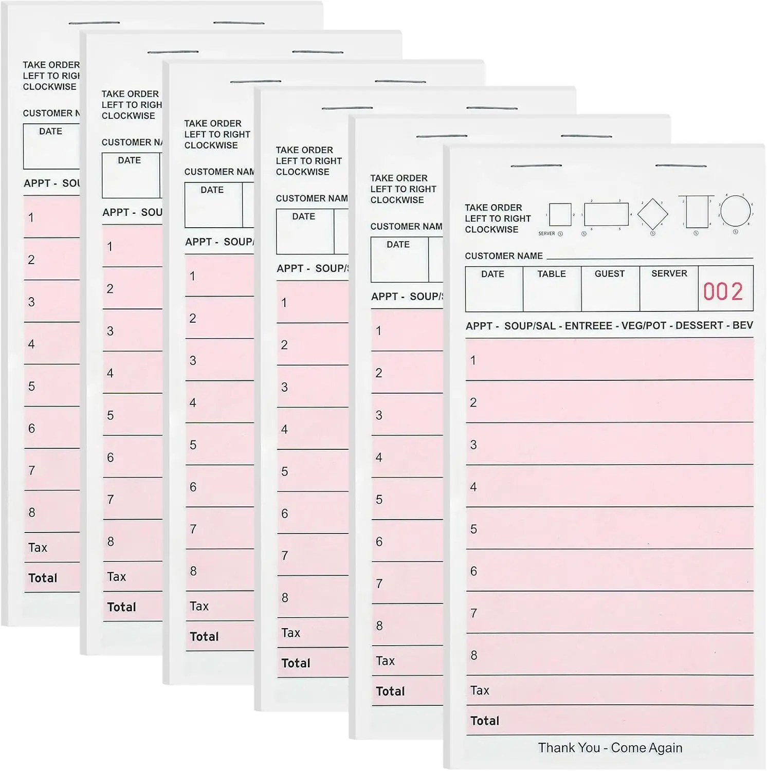 6 Pack Server Note Pads Guest Checks Books, Total 300 Sheets Paper, Waitress Notepads for Restaurants