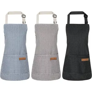 3 Pack Stripes Kids Apron, Adjustable Kids Cooking Aprons with 2 Pockets Cute Apron Chef Apron Kitchen Baking Aprons Artist Apron for Boys and Girls for Cooking, Cleaning, Painting, Serving