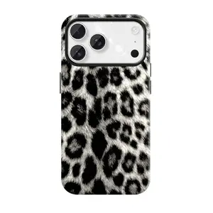 Black and white leopard pattern, stylish and high-end design, 2-in-1 phone case, suitable for iPhone 11, 12, 13, 14, 15, 16, 17 Pro Max & Samsung Galaxy S25 Ultra, S24 Plus, S23 FE, S22, S21, protective case for both men and women, MFL25