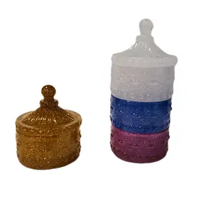 Resin Stackable Trinket Container with Lid - Includes 1 Lid & 2 Jars, Solid Matching Color or Multicolor, Organiser for Bottles - Tin, Canister