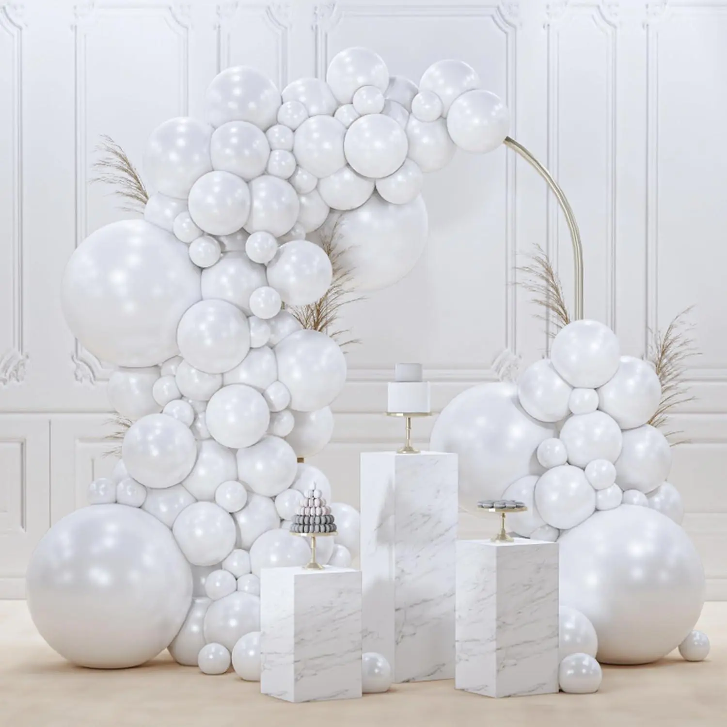 Pearl White Balloons 120Pcs Different Sizes Pack Of 18 12 10 5 Inch Metallic White Latex Balloon Arch Kit Garland For Wedding Graduation Baby Shower Birthday Party Decorations White-Z30
