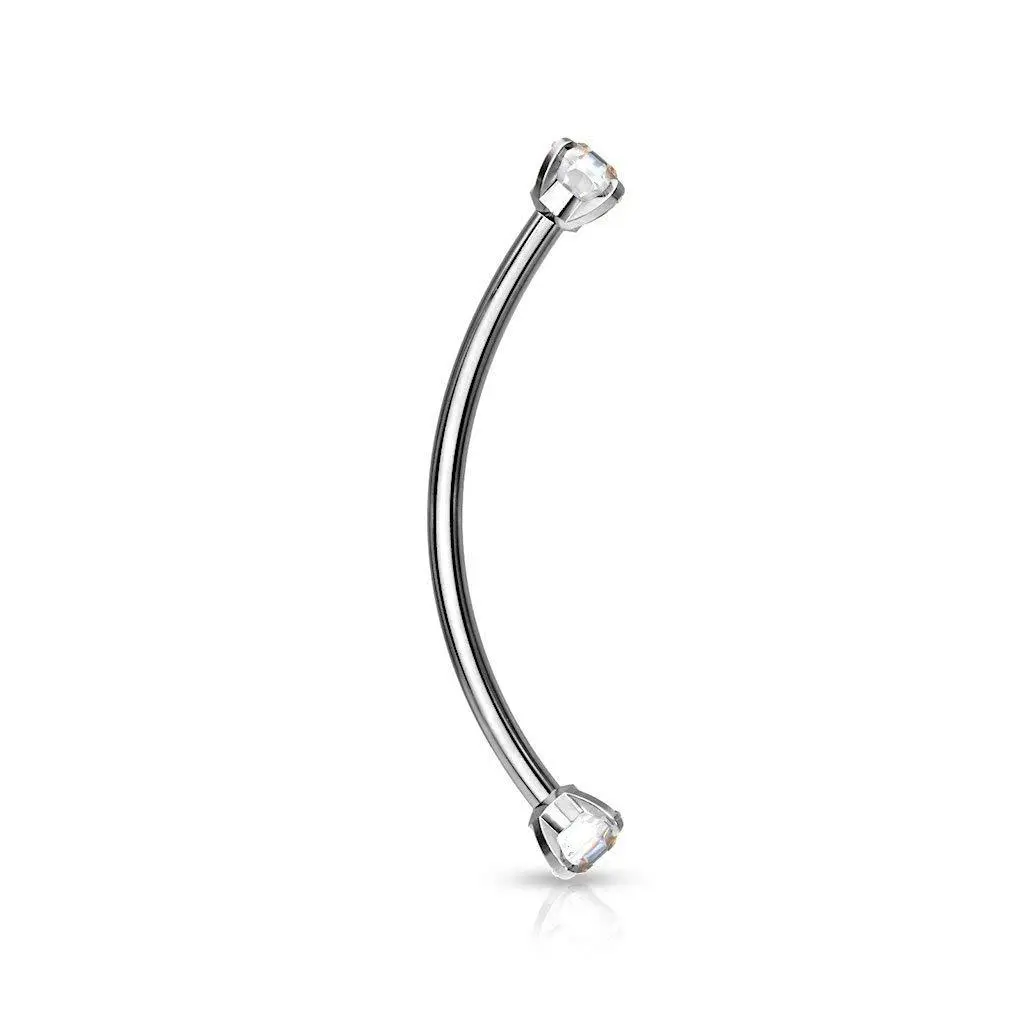 Snake Eyes Tongue  Conch Belly Button Or Eyebrow Rings For Women & Men - 16g Curved Barbell 3mm Clear Crystal Steel (1 9/16")