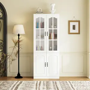 FUFU&GAGA Home Office and Living Room Wooden Tall Display Bookshelf with 5 Storage Shelves & Glass Doors Furniture Modern