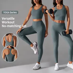 Workout Sets for Women 2 Piece High Waisted Seamless Leggings with Padded Stretchy Sports Bra Sets Gym Clothes