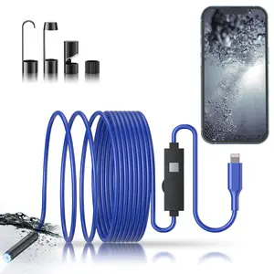 Endoscope Camera with Light, 1920P HD Bore Scope Borescope with 8 Lights, Waterproof 16.4FT Semi-Rigid Cord for Pipe Inspection, Industrial Endoscope for Phones(Blue)