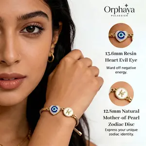 "The Smart Oracle" – NFC Embedded Heart Evil Eye & Shell Zodiac Bracelet | Tap for Daily Tarot & Horoscope (Tech-Talisman)