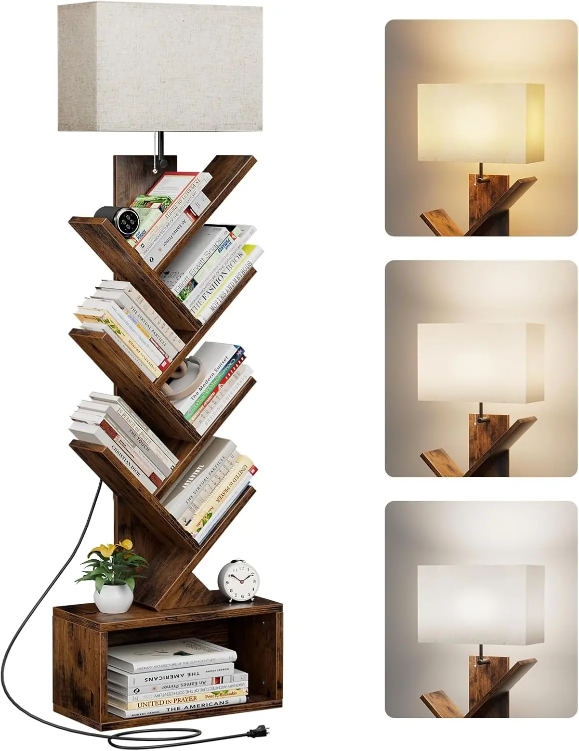 “6-Tier Tree Bookshelf with Light – Narrow Floor-Standing Bookcase Tower with Storage Cabinet for Living Room, Bedroom & Home”