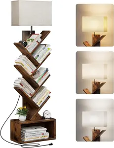 “6-Tier Tree Bookshelf with Light – Narrow Floor-Standing Bookcase Tower with Storage Cabinet for Living Room, Bedroom & Home”