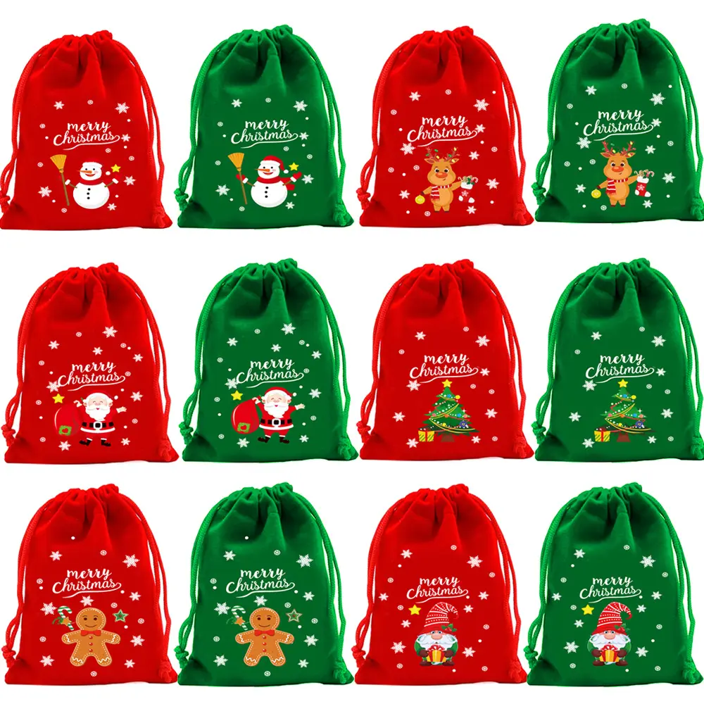 [Back to School]12Pcs Christmas Gift Bags Red Velvet Drawstring Pouches 3.9*5.5in for Party Favors Holiday Treats Candy Cookies Jewelry Small Presents Wedding Birthday Xmas Tree Decorations Goodie Bags-MM1