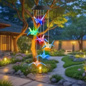 Solar Powered Crane Design Hanging Light, Waterproof LED Color Changing Hanging Light, Outdoor Garden Decoration Light for Home Garden Yard, Garden Lights, Patio Hanging Lights