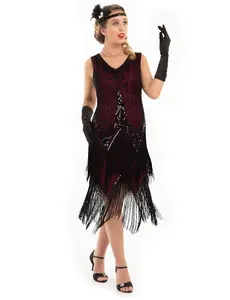 PrettyGuide Women's Flapper Dresses Sequin Pearl Fringe Dress V Neck 1920s Dress Art Deco Great Gatsby Dress