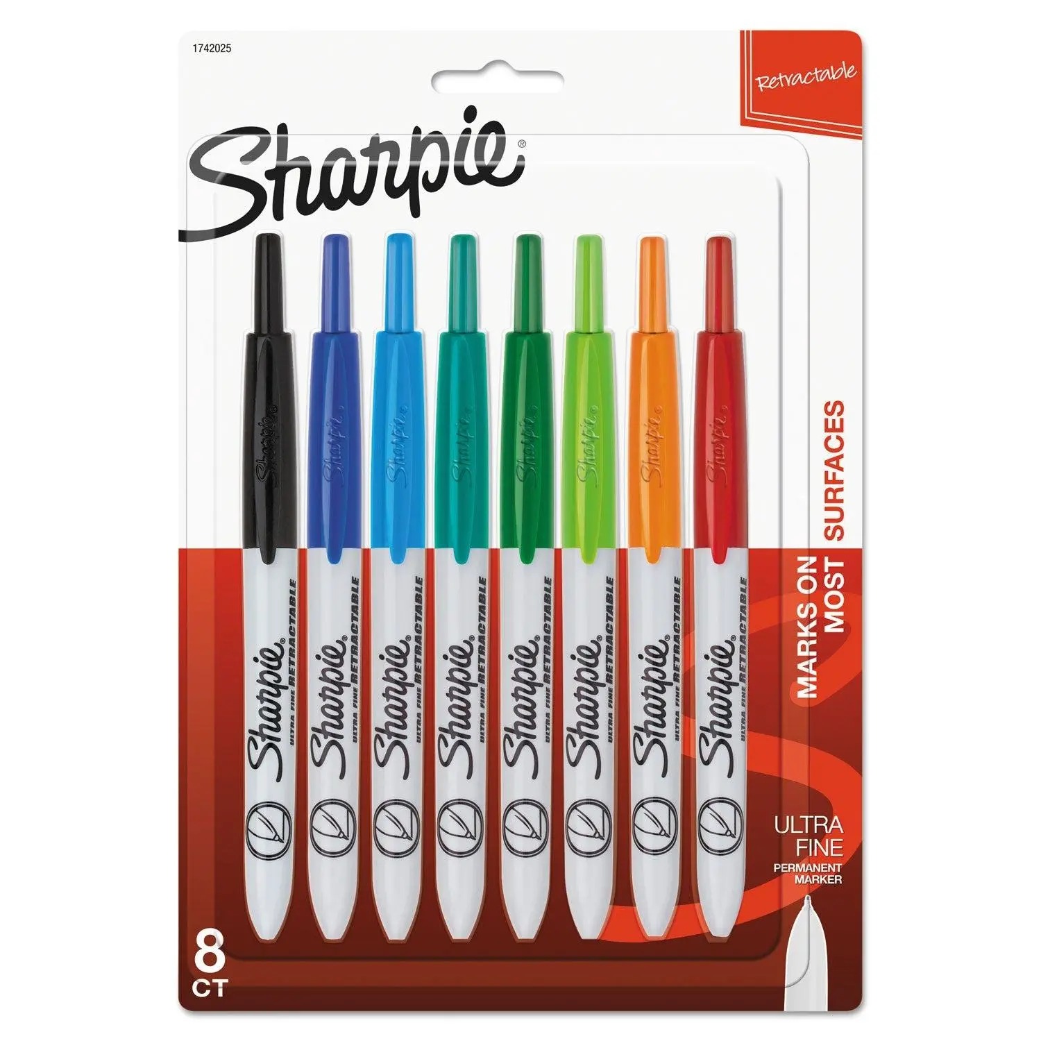 Sharpie Retractable Permanent Marker Marking Tool, Extra-Fine Needle Tip, Assorted Colors, 8-Pack Set