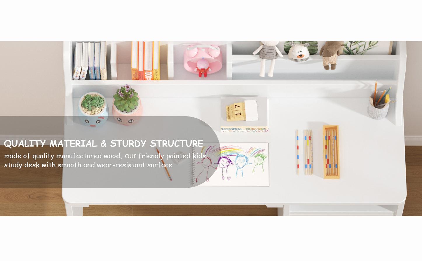 GARVEE Stylish Wooden Study Desk and Chair Set with Hutch and Storage for Ages 3-12, Ideal for Bedrooms and Study Rooms, Perfect for Student Writing and Computer Workstation. GARVEE Stylish Wooden Study Desk and Chair Set with Hutch and Storage for Ages 3-12, Ideal for Bedrooms and Study Rooms, Perfect for Student Writing and Computer Workstation.