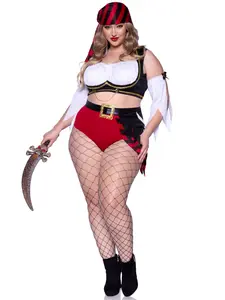 Leg Avenue Women's Sexy High Waist Wicked Pirate Wench Halloween Dog & Cat Costume - 4-Piece Set with Crop Top, Shorts, Belt, Sleeved Scarf, Flag Accessories, Multi-Color, 3X-4X Pet Clothing (Style Design)