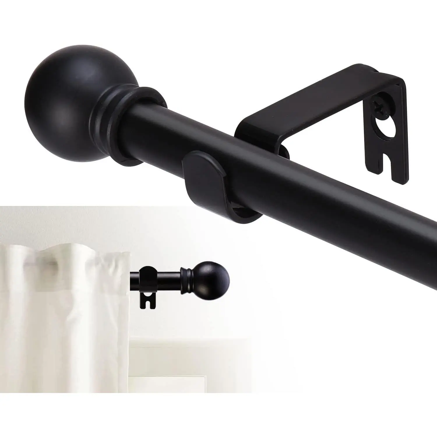 Window rod 32-48inch, 5/ 8inch decorative curtain rod set, matte black spliced heavy-duty metal curtain rod with brackets
