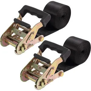 Endless Ratchet Tie Down Straps Heavy Duty Cargo Tie Downs, Sturdy Nylon Black Strap Down Ratcheting Securing Straps, Track Spring Fittings, Tie-Down , Trailer Loads, Kayak