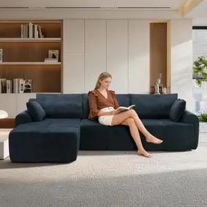 Modular Corduroy Sectional Sofa Deep Seat Compression Sponge Memory Foam Sofa No Assembly Needed for Living Room Bedroom
