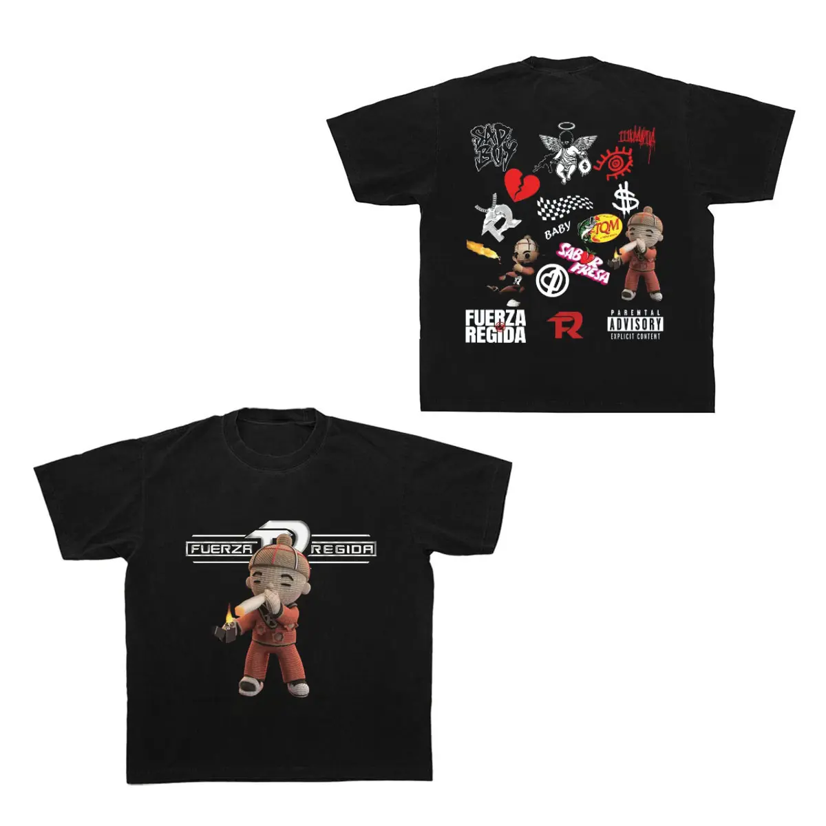 Fuerza Regida & Chuyin Graphic T-Shirt, Corridos Tumbados Latin Music Fan Tee with Front & Back Print Streetwear