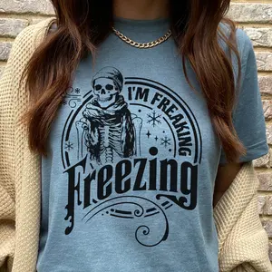 I'm Freaking Freezing Tee Skeleton Freaking Freezing Sweatshirt Sarcastic Cold Weather Tshirt BRR Basket Gift Tee Winter Skull Freezing Tshirt