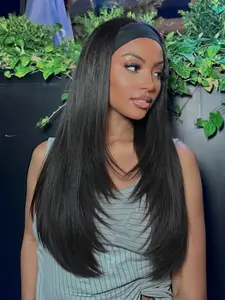 Layered Headband Wigs for Women, Straight Headband Wig, Heat Resistant Synthetic Hair, Highlight Layer, 24 Inch