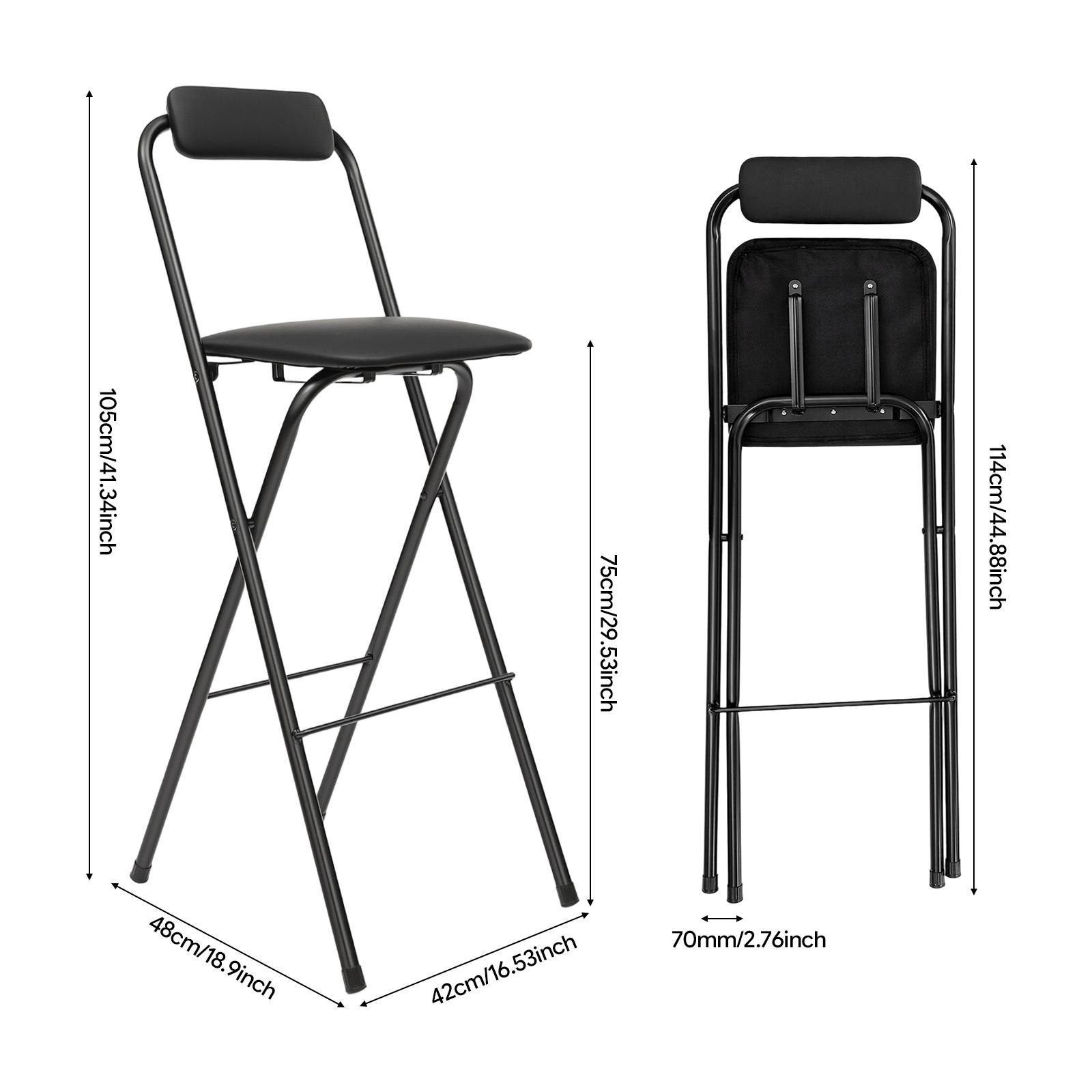 2-Pack Foldable Bar Stools with PU Cushioned Seat & Backrest, Heavy Duty 275 lbs Capacity Space-Saving Counter Chair, Electrostatic Coated Carbon Steel Frame for Home Bar Kitchen Pub Bistro, No Assembly Required