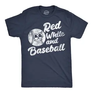 Mens Funny T Shirts Red White and Baseball Sarcastic Fourth Of July Graphic Novelty Tee for Men Mens Funny T Shirts Cool Vintage Fashion T-Shirt Gift Classic Menswear Patriotic Apparel for Men Funny Baseball Navy - Red