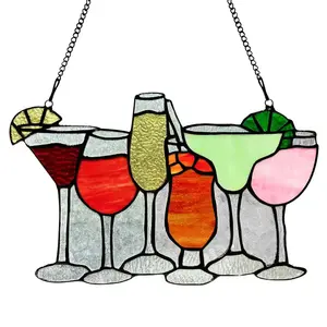 7.75”H Cocktail Hour Multicolored Stained Glass Window Panel
