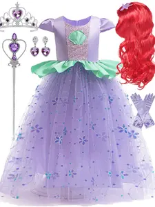 (Dress + all accessories)Girl Mermaid Dress New Arrival Mermaid Dress Children's Princess Dress Girl's Kids Little Mermaid Princess Party Dress Costume