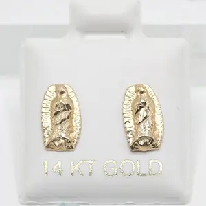 14K Gold Virgen de Guadalupe Ball Stud Earrings for Women’s Wear Durable and Simple