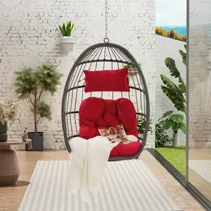  [Bellemave] Hanging Egg Swing Chair with Cushion, 350 LBS Capacity PE Rattan Indoor/Outdoor Hammock Chair
