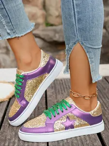 Women's Sparkling Rhinestone Party Casual Shoes, Fashion Back-To-School Flats, Perfect for Dance Parties, Trendy Bling Style Rubber Sneakers