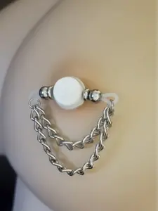 Double Curb Chain - Choose Bead Size - PAIR FAKE Barbells - Fake piercing - non piercing nipple jewelry - b-074