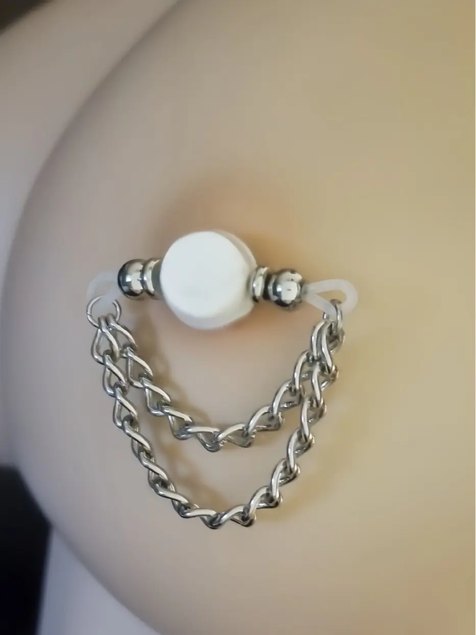 Double Curb Chain - Choose Bead Size - PAIR FAKE Barbells - Fake piercing - non piercing nipple jewelry - b-074
