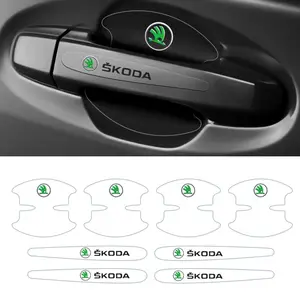 4pcs/8pcs Car Door Handle Scratch Guard Stickers, Door Bowl Protection Film, Anti-Scratch Anti-Dirt Decorative Membrane, Skoda Car Door Accessories