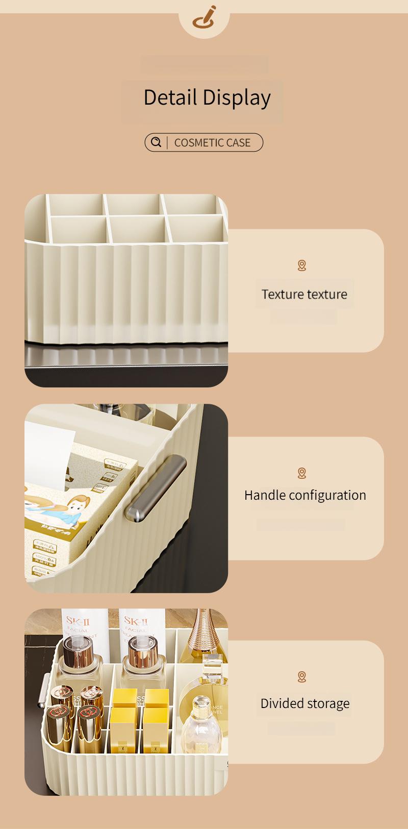 Organizer with Handles, Multi-Grid Cosmetic Storage Rack for Vanity, Dresser & Bathroom, Large Capacity Desktop Skincare & Perfume Bins