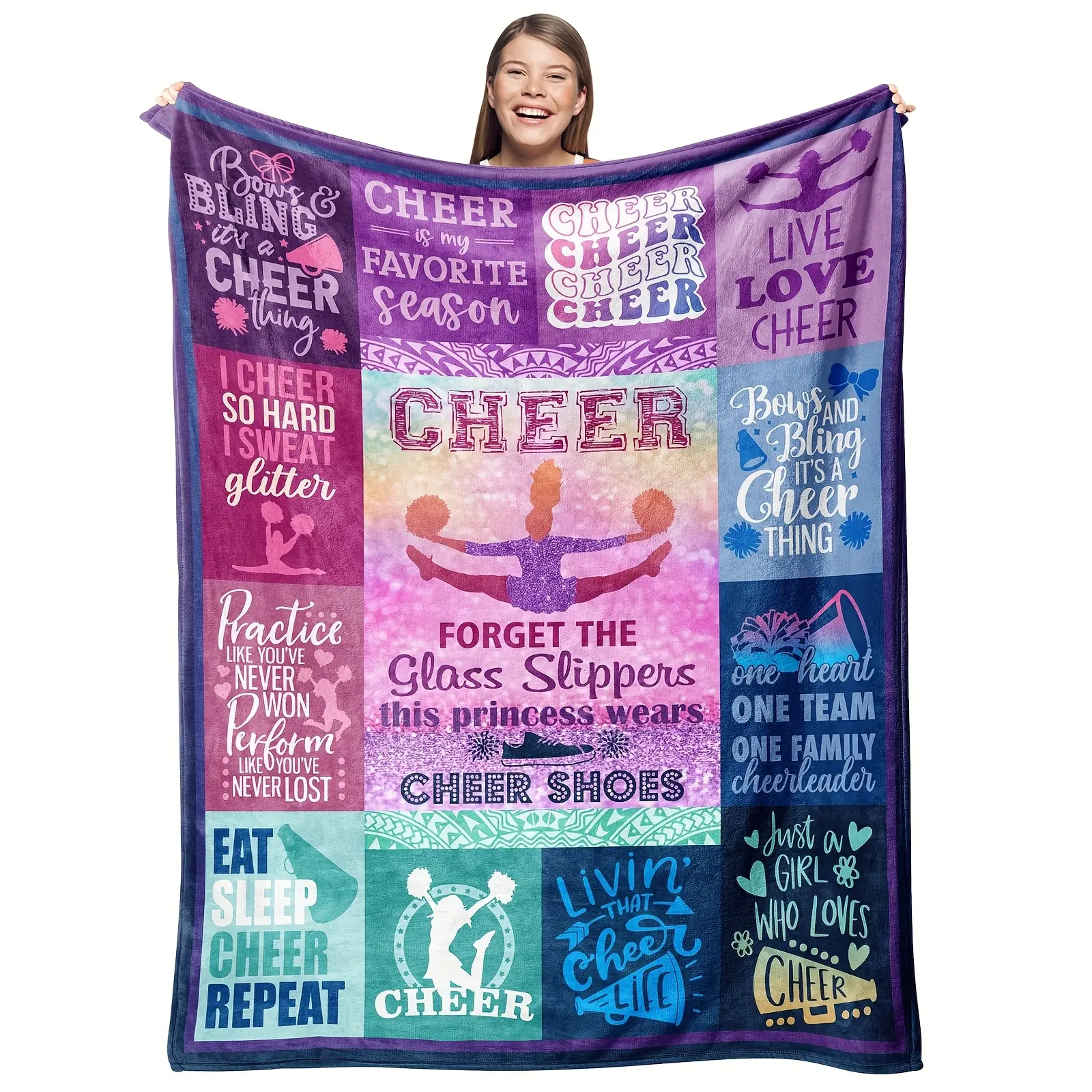 Cheerleaders' Soft Flannel Bath Towel - 1pc, 280g, Purple Inspirational Cheer-Themed, Machine Washable, All-Seasons Home Bathroom Towel